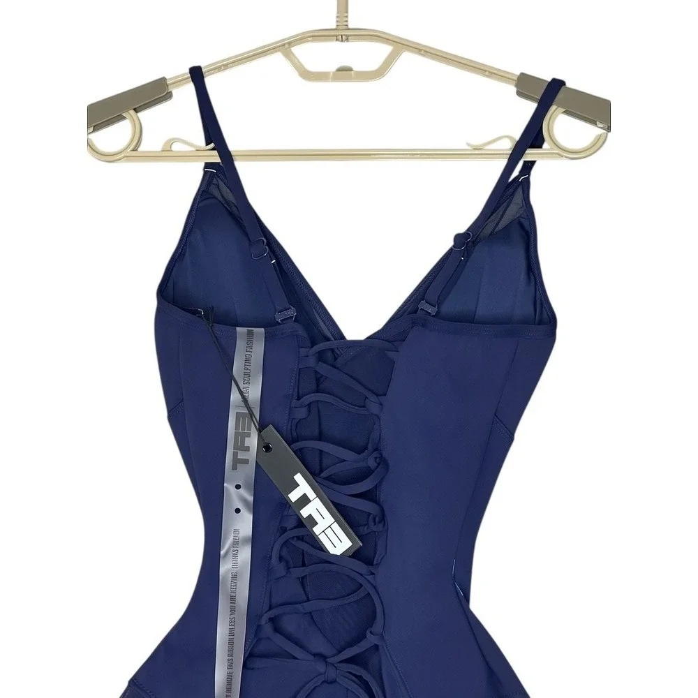 NWT TA3 Swim Mesh One Piece Swimsuit‎ XXS Reg/Long Shaping Midnight Blue
